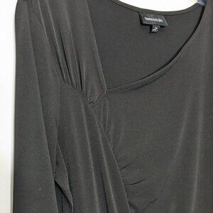 Women's "MetroStyle" Black Jersey Knit Ruched Midi Sheath Dress; Size 20